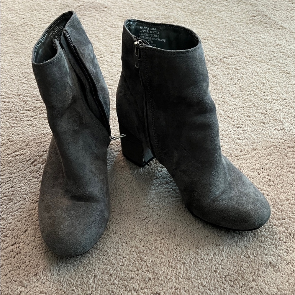 Classic Grey Suede Ankle Booties with Side Zip